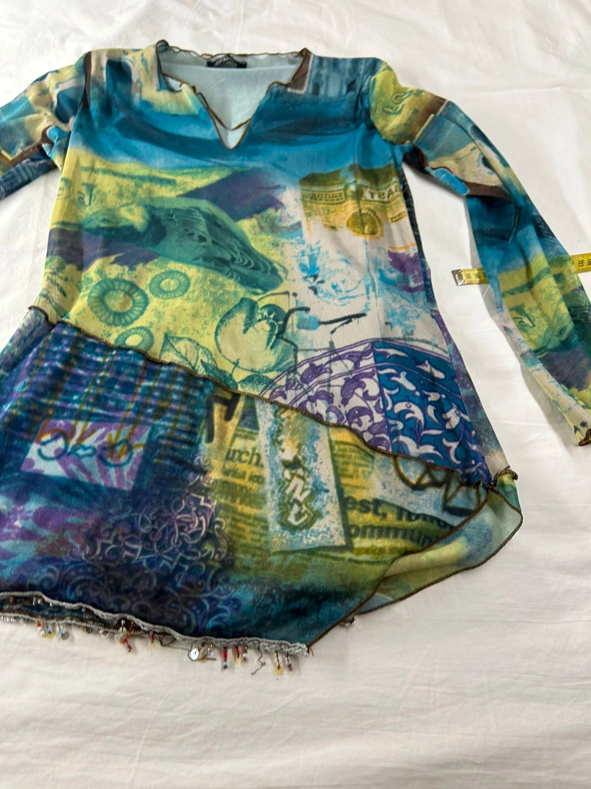 Lange mouw blouse tuniek veelkleurig prima paris vintage effect transparant kanten patronen – photo 9